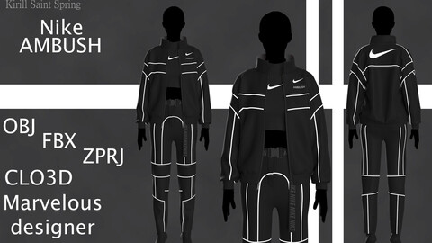 NIKE AMBUSH OUTFIT Marvelous designer Clo3d OBJ mtl FBX ZPRJ