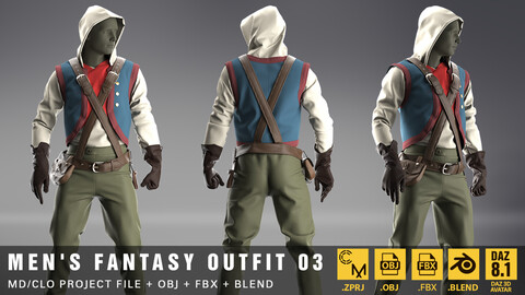 Men's Fantasy Outfit 03. MD/Clo3D Project File + OBJ + FBX + Blend