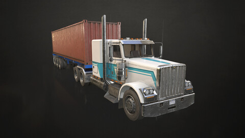 Flat Top Semi Truck Container Trailer - Low Poly