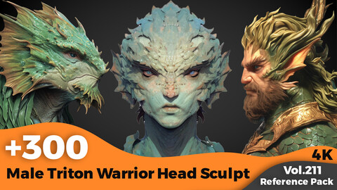 +300 Male Triton Warrior Head Sculpt Reference (4k)