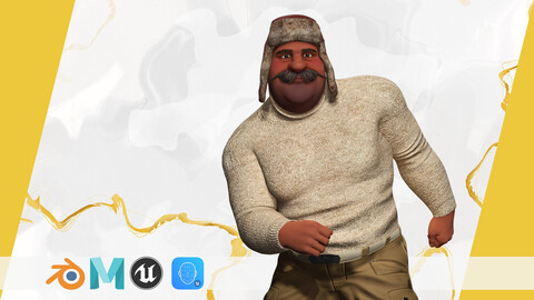 Cartoon Man with Moustache and Winter Hat Toon Winter