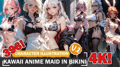 396 Kawaii Maid in Bikini Character References Art Design Inspiration V2 4K