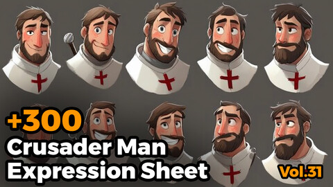 +300 Crusader Male  Expression Sheet(4k)