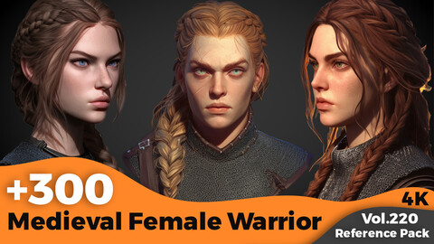 +300 Medieval Female Warrior Head Sculpt Reference (4k)