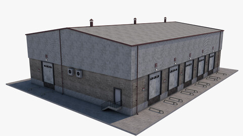 industrial building warehouse 1 Low-poly 3D model