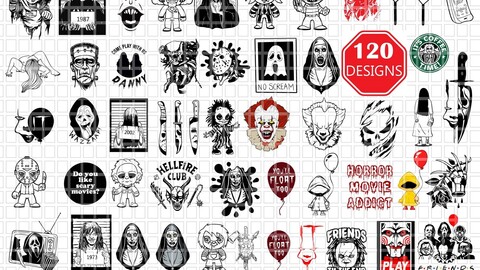 120 Horror Movie Vector Bundle, Horror Characters SVG, Horror Movie Svg Bundle, Halloween Horror SVG, horror svg, scary svg, horror characters svg bundle