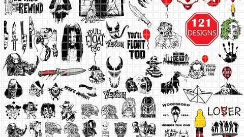 121 Horror Movie Vector Bundle, Horror Characters SVG, Horror Movie Svg Bundle, Halloween Horror SVG, horror svg, scary svg, horror characters svg bundle