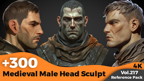 +300 Medieval Male Head Sculpt Reference (4k)