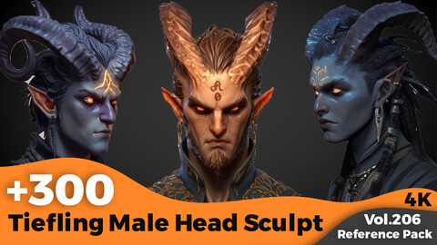 +300 Tiefling Male Head Sculpt Reference (4k)