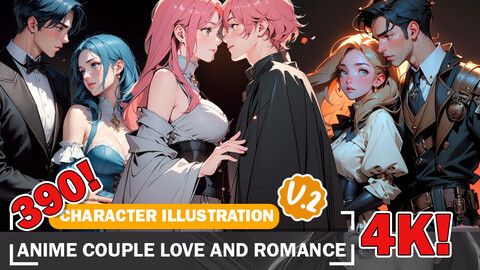 390 Anime Couple in Love and Romance Diverse Reference Image Pack V2 4K