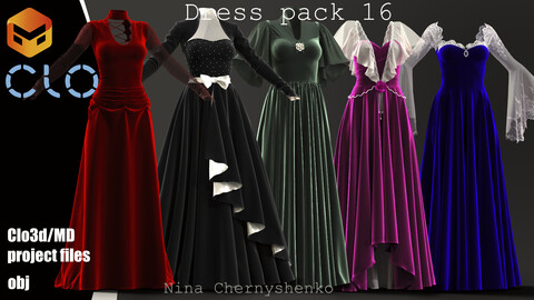 Dress pack 16. Marvelous Designer/Clo3d project + OBJ.