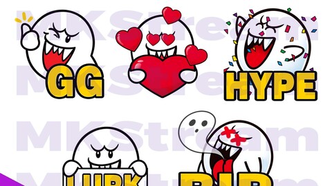 Twitch Emotes Ghost Boo gg, love, hype, lurk & rip pack