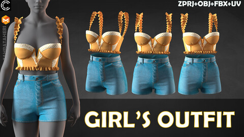 GIRL'S OUTFIT(Clo3D Project + OBJ +FBX)