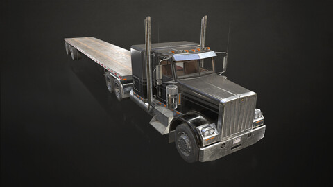 Flat Top Semi Truck Flatbed Trailer - Low Poly