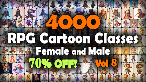 4000 RPG Cartoon Classes and Characters (Full Body) Reference Pack | MEGA Bundle | 4K | v.8