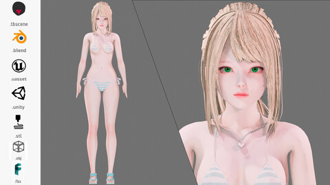 Bikini 0004 - UE5 - Unity - Blender - Animated - Realistic Female Character