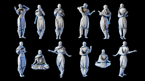 Six charachters in different poses, OBJ format