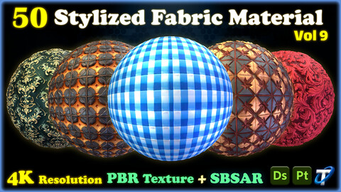 50 Stylized Fabric Materials - SBSAR + PBR Textures (MEGA Bundle) - Vol 9