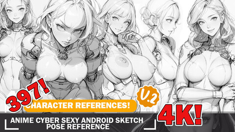 397 Various Anime Female Cyber Sexy Android Nude Sketch Pose Characters Reference and Designs Reference Art V2 4K