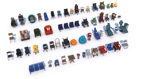 55 Interior Furniture Chair Collection Pack for Game Ready Low Poly