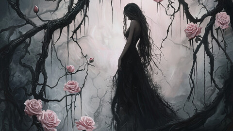 Ensnared in Elegance: A Maiden Among Thorned Roses 7