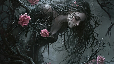 Ensnared in Elegance: A Maiden Among Thorned Roses 9