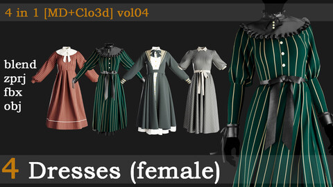 4 Dresses (female) [blend-zprj-fbx-obj] vol04