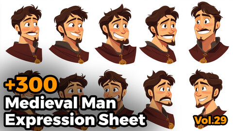 +300 Medieval Man Expression Sheet(4k)