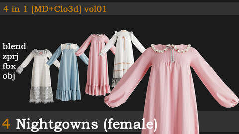 4 Nightgowns (female) [fbx+obj+zprj+blend]vol01