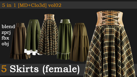 5  skirts [blend+zprj+fbx+obj] vol02