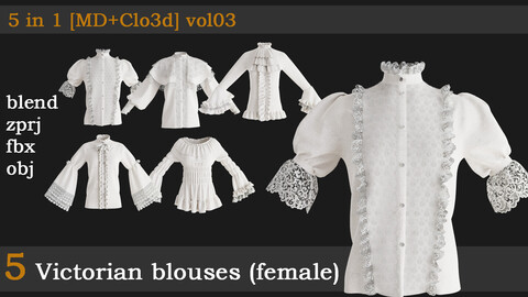 5 Victorian blouses [blend+zprj+fbx+obj] vol03