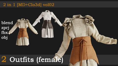 2 Outfits (female) [blend+zprj+fbx+obj] vol02