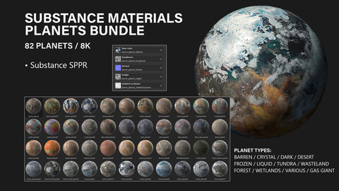 Substance Planets Bundle - 82 Materials / 8K (Free Sample)