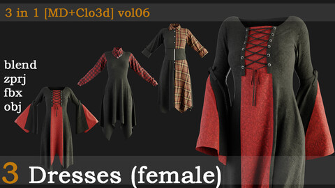 3 Dresses(female) [zprj+fbx+obj+blend] vol06