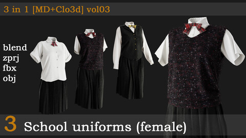 3 School uniforms [blend+fbx+obj+zprj] vol03