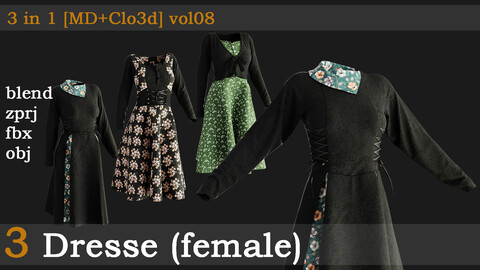 3 Dresses [fbx+obj+zprj+blend] vol08