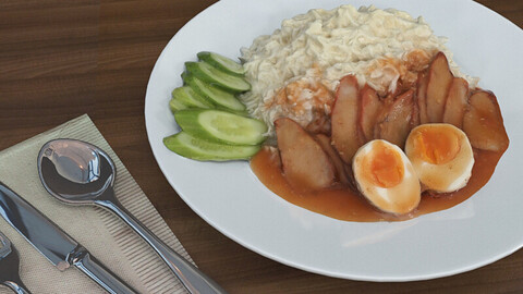 Plate of Food Egg and Cucumber in sauce