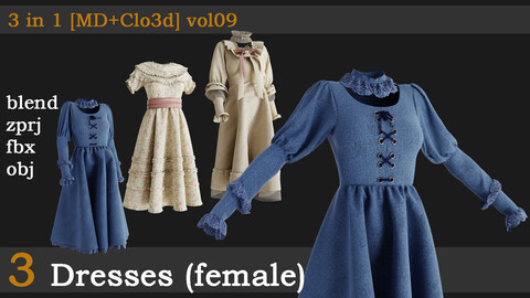 3 Dresses [fbx+obj+zprj+blend]vol09