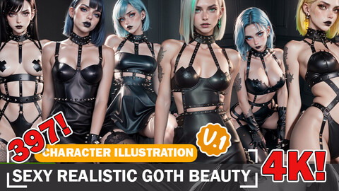 397 Sexy Realistic Goth Beauties Diverse Outfit Character Design Reference Art V1 4K