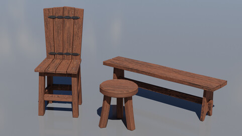 Benches Medievel Pack - .FBX .OBJ .STL