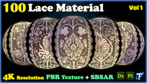 100 Lace Materials - SBSAR + PBR Textures (MEGA Bundle) - Vol 1