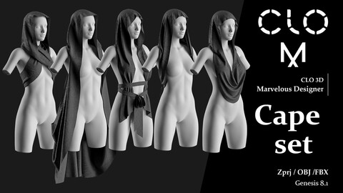 Cape  set / Marvelous Designer/Clo3D project file + OBJ, FBX