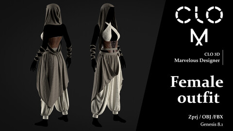 Female outfit / Marvelous Designer/Clo3D project file + OBJ, FBX