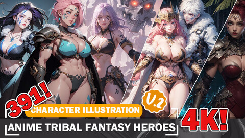 391 Various Anime Tribal Fantasy Heroes Diverse Outfit Character Design Reference Art V2 4K