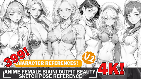 399 Various Anime Female Bikini Outfit Sketch Pose Characters Reference Intricate Designs and Designs Reference Art V2 4K