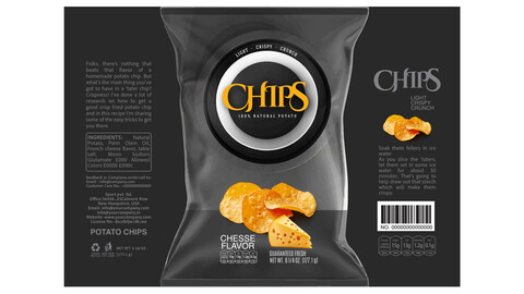 Black & Silver Luxe Chips Packaging EPS: Cheese, Salt & Ketchup