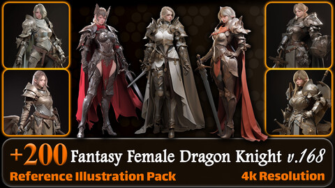 200 Fantasy Female Dragon Knight Reference Pack | 4K | v.168