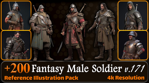 200 Fantasy Male Soldier Reference Pack | 4K | v.171