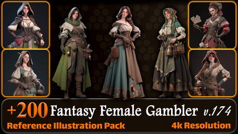 200 Fantasy Female Gambler Reference Pack | 4K | v.174