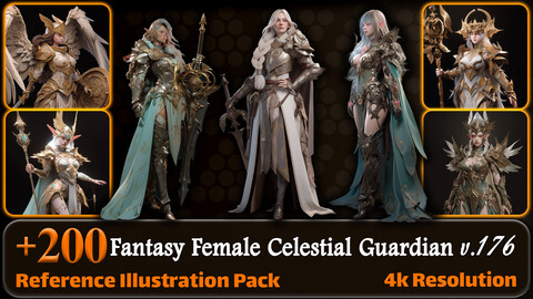 200 Fantasy Female Celestial Guardian Reference Pack | 4K | v.176